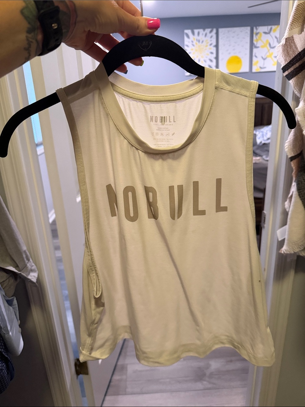 NOBULL Women's Athletic Tank in white with Taupe Logo